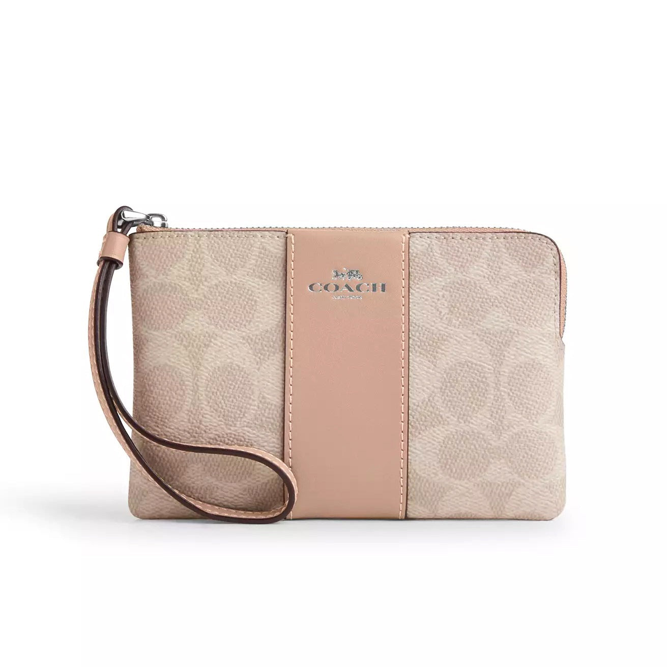 title:Coach Women's Corner Zip Wristlet In Signature Canvas;color:Sand / Taupe