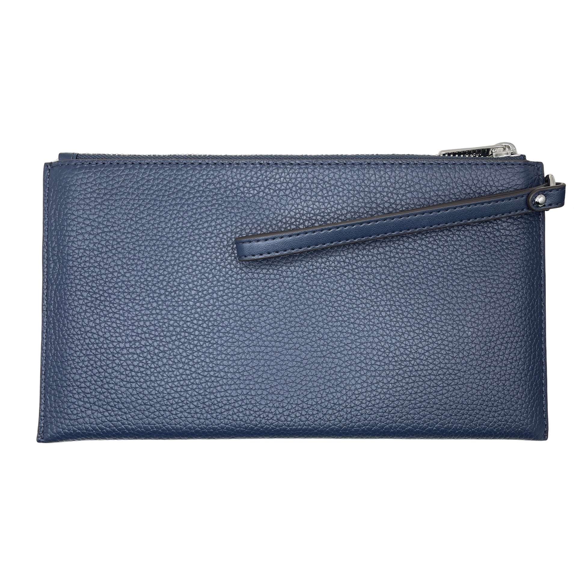 title:Michael Kors Women's Jet Set Travel Large Top Zip Pebbled Leather Wristlet Pouch;color:Navy