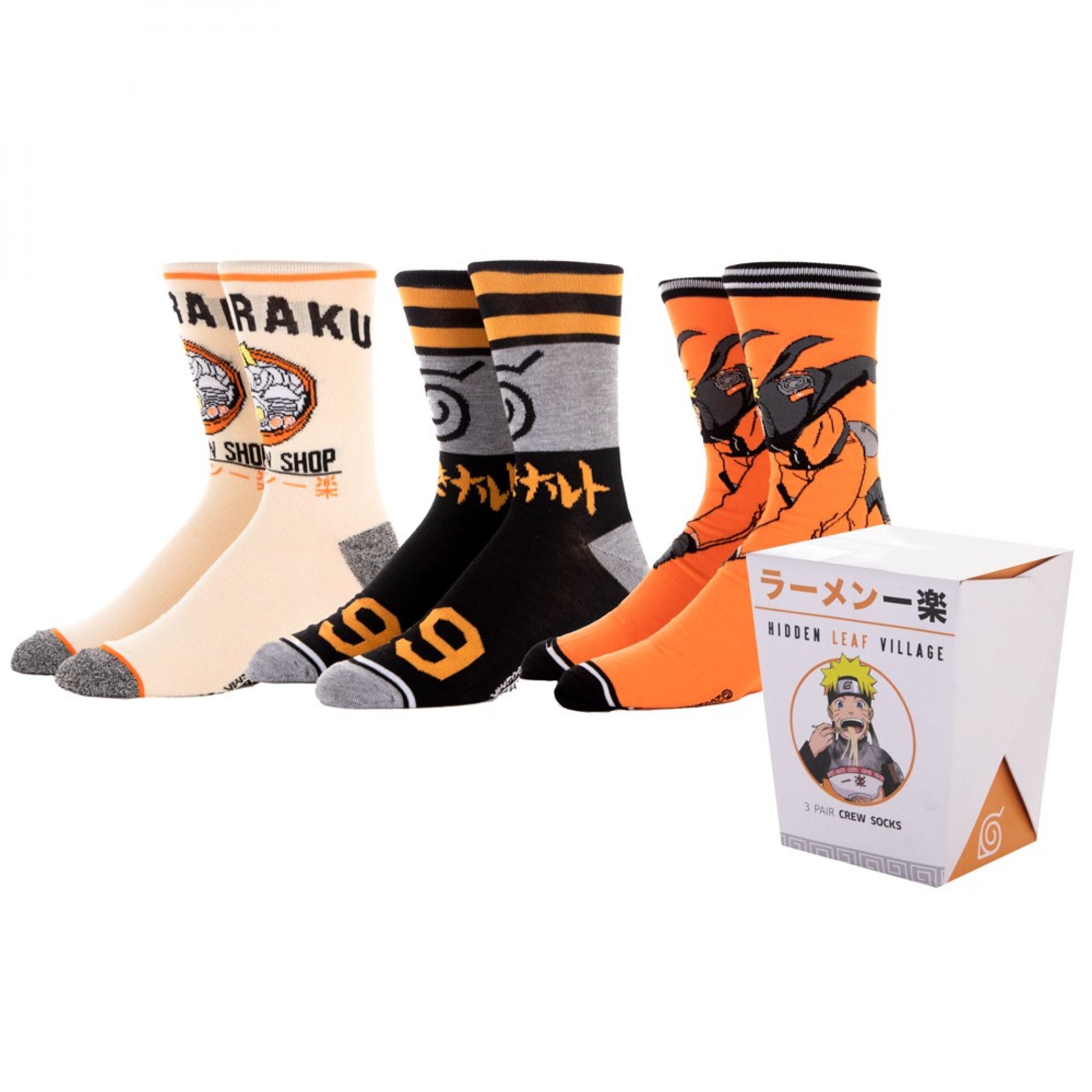 title:Naruto Ramen Crew Socks 3-Pair Takeout Box Set;color:Multi-Color