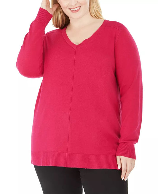 Karen Scott Women's Plus Size V-Neck Sweater Dark Pink Size 1X