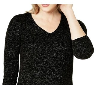 Maison Jules Women's Metallic V Neck Sweater Black Size Small