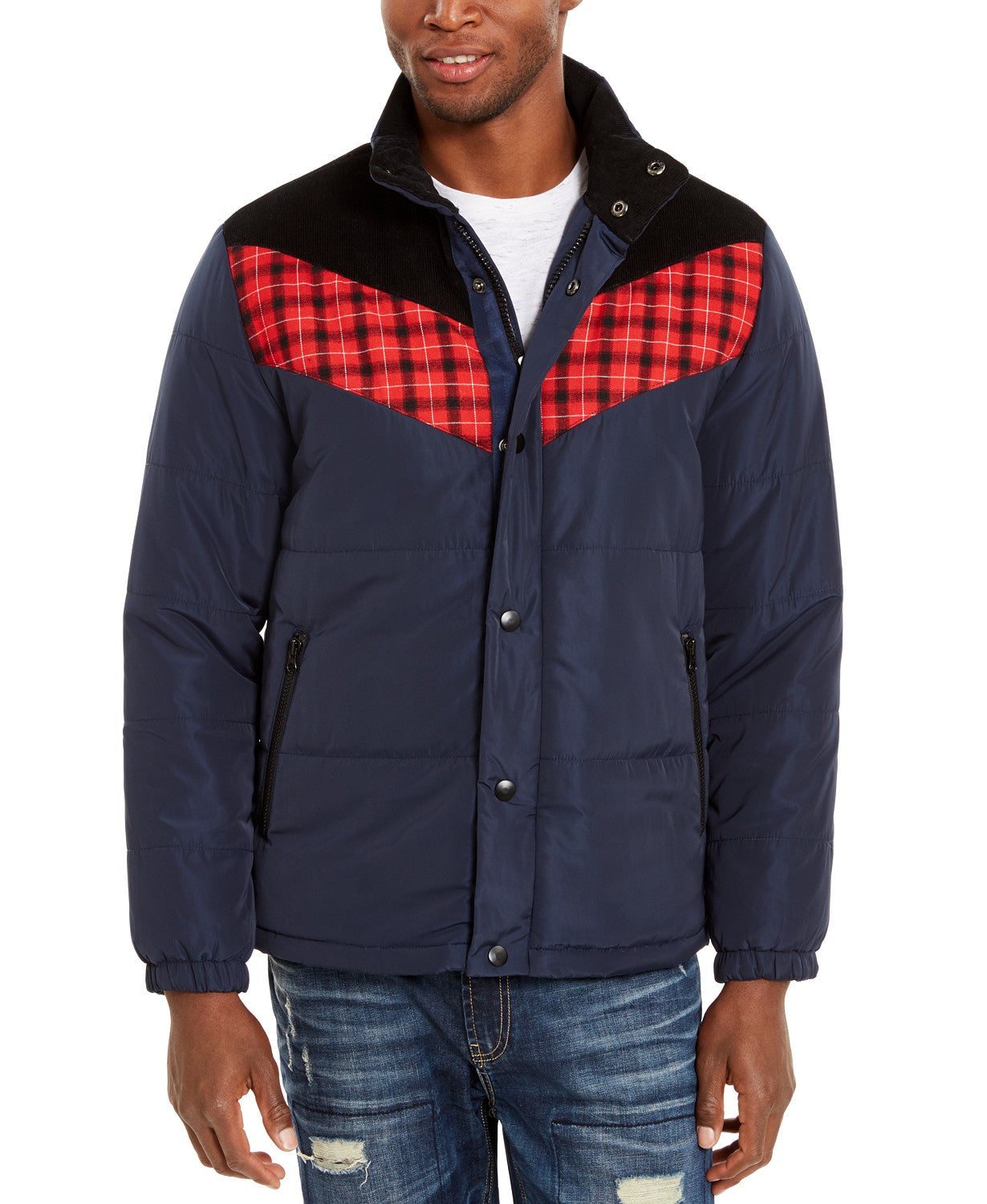 American Rag Men's Brady Colorblocked Puffer Jacket Blue