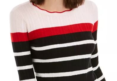 Maison Jules Women's Striped Colorblocked Sweater Pink Size Small