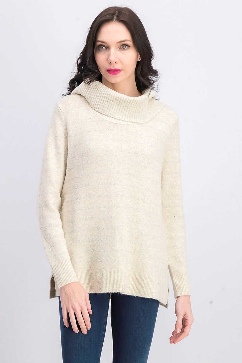 Style & Co Women's Lurex Cowl-Neck Sweater Light Beige