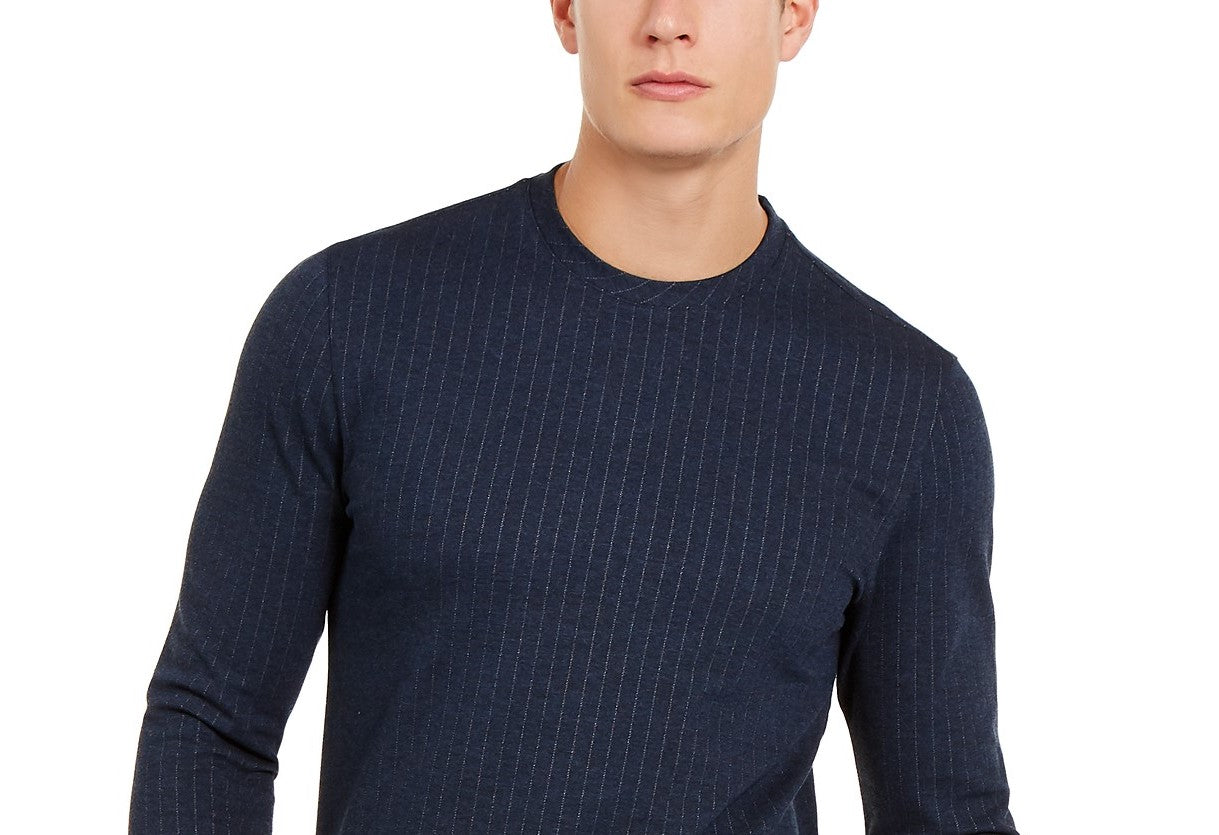 Alfani Men's Classic-Fit Stretch Stripe Knit Sweatshirt Navy