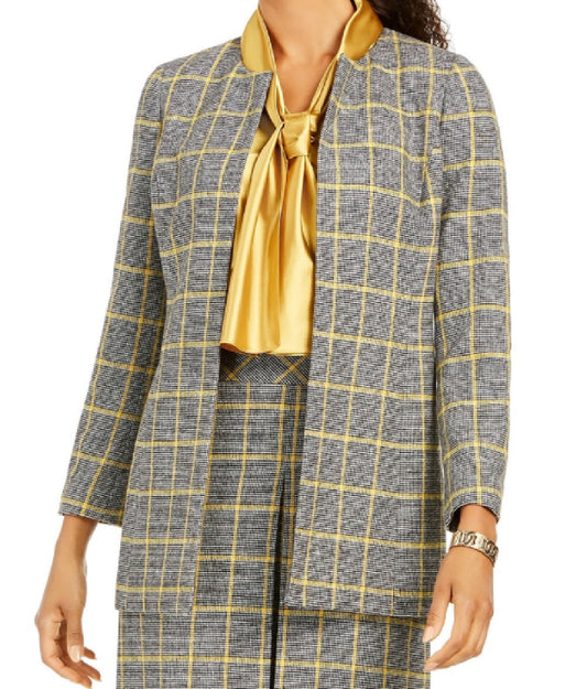 Kasper Women's Open-Front Plaid Jacket Yellow Size 10