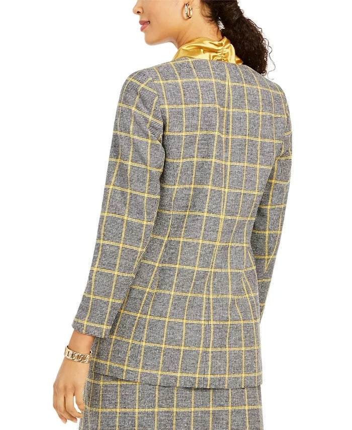 Kasper Women's Open-Front Plaid Jacket Yellow Size 10