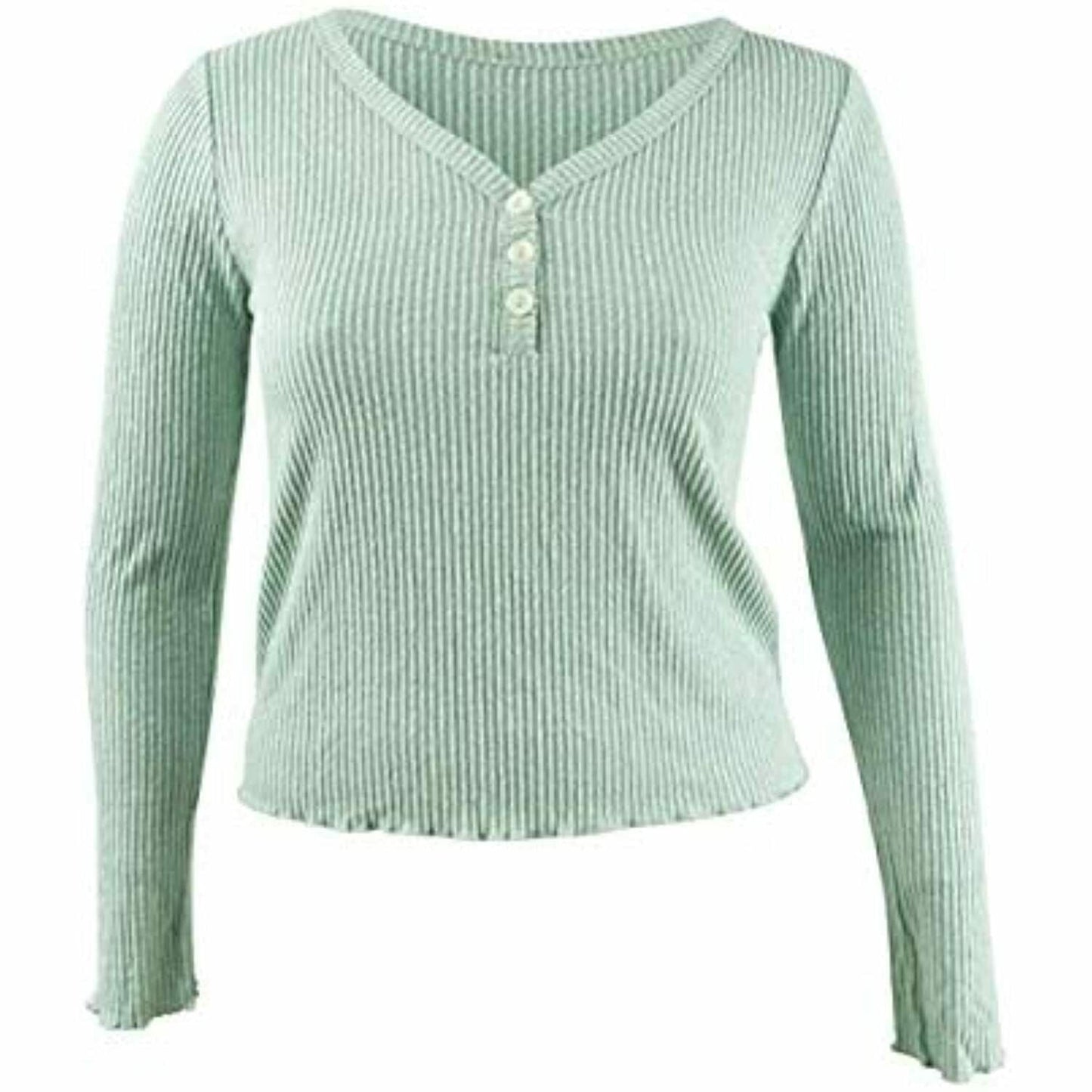 Freshman Juniors' Cozy Henley Top Green Size Large