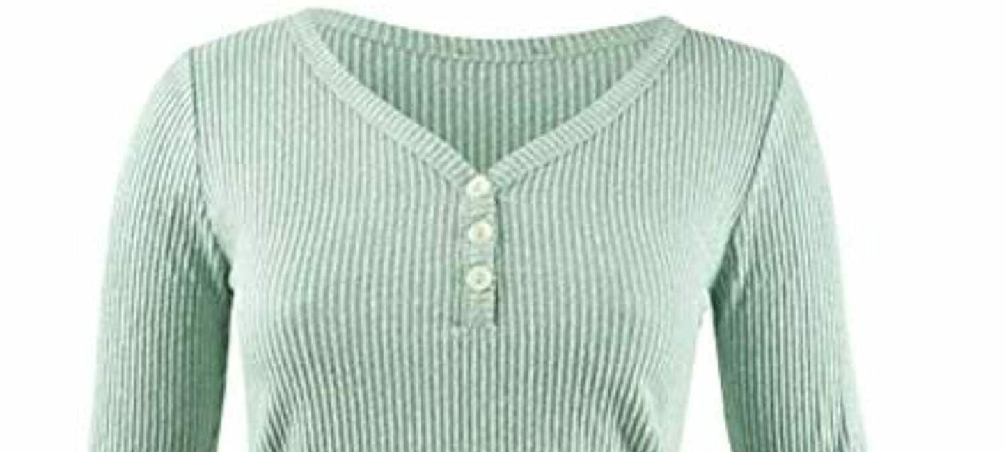 Freshman Juniors' Cozy Henley Top Green Size Large