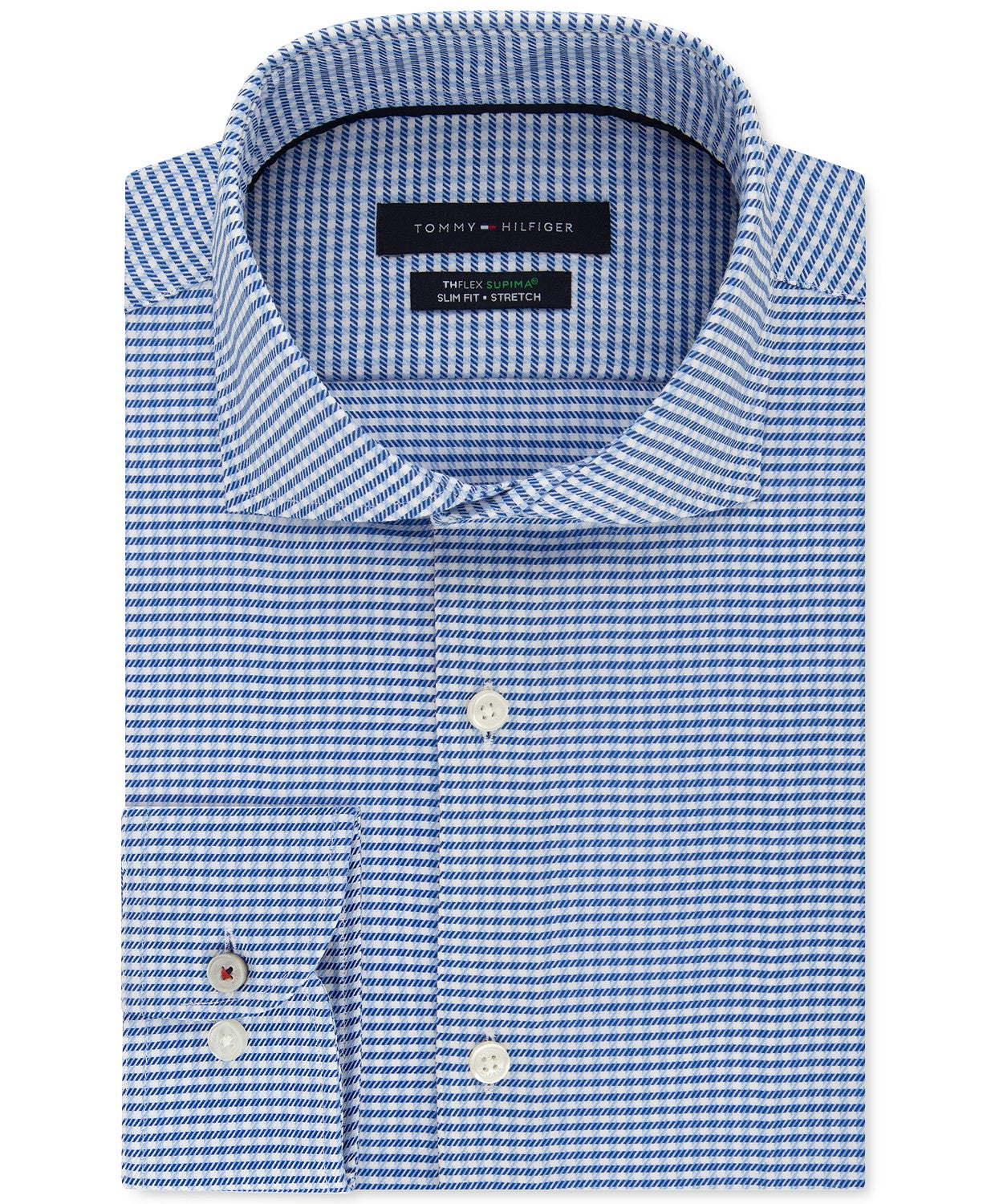 Tommy Hilfiger Men's Slim-Fit Non-Iron ThH Flex Supima Stretch Check Dress Shirt Blue Size 34X35