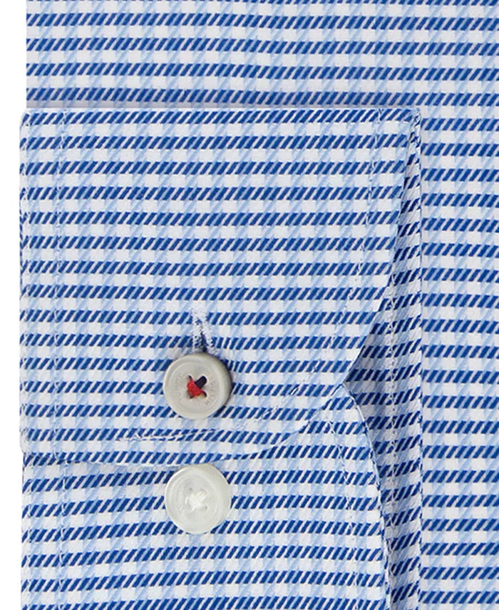 Tommy Hilfiger Men's Slim-Fit Non-Iron ThH Flex Supima Stretch Check Dress Shirt Blue Size 34X35