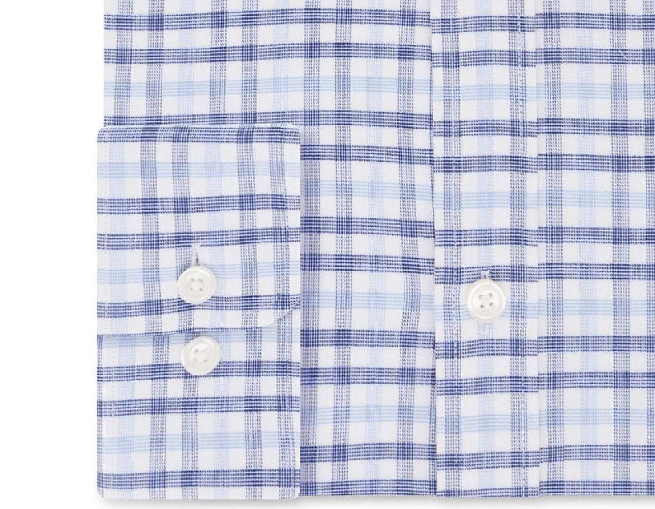 Tommy Hilfiger Men's Fitted Performance Stretch Blue Check Dress Shirt Blue Size 16.5x36-37