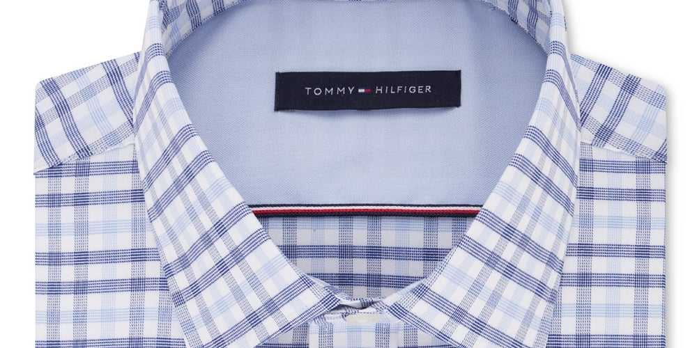 Tommy Hilfiger Men's Fitted Performance Stretch Check Dress Shirt Navy Size 14.5 32X33