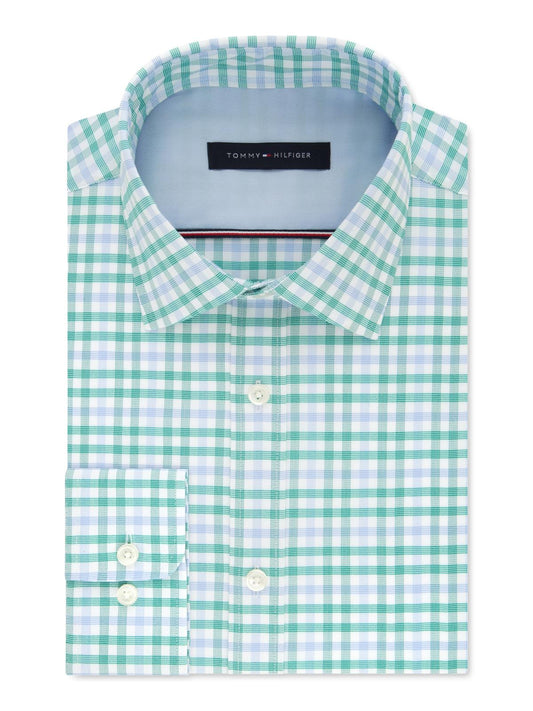 Tommy Hilfiger Men's Woven Plaid Button Down Shirt Green Size 14.5X32-33