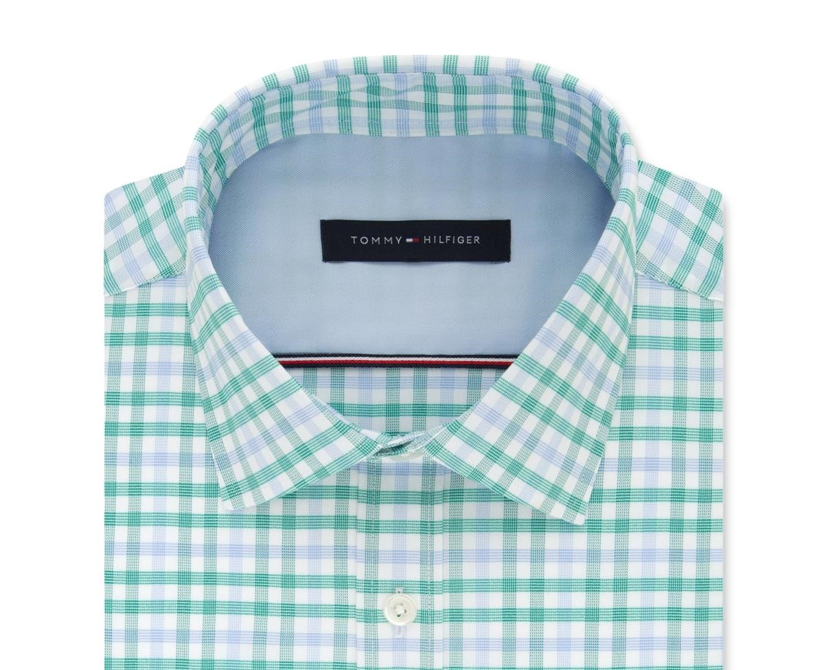 Tommy Hilfiger Men's Woven Plaid Button Down Shirt Green Size 14.5X32-33