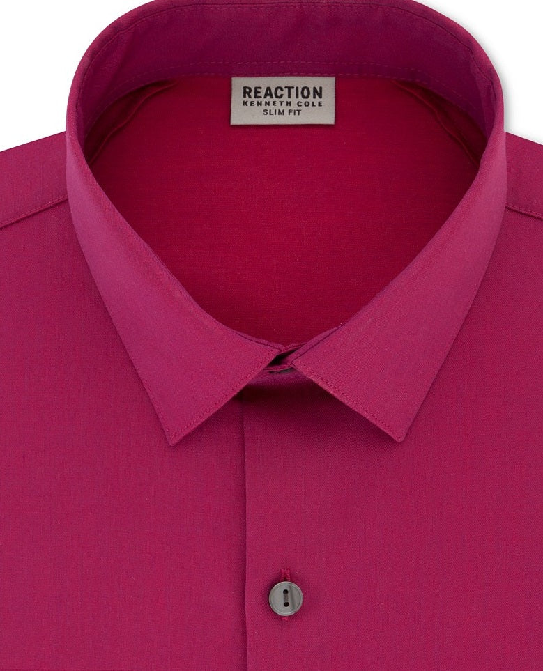 Kenneth Cole Reaction Men's Slim-Fit All Day Flex Solid Dress Shirt Pink Size 36-37