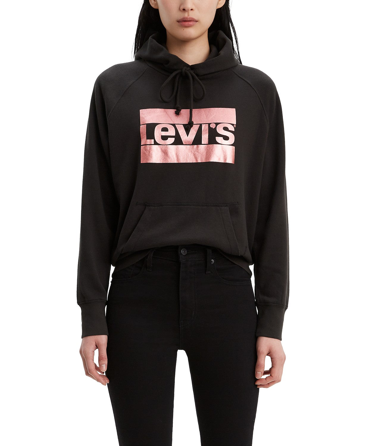 Levi's Women's Metallic Logo-Print Hoodie Black Size Small