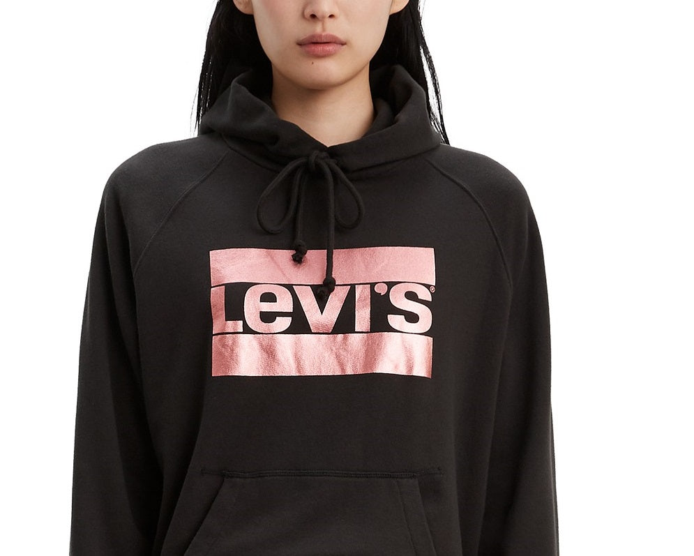 Levi's Women's Metallic Logo-Print Hoodie Black Size Small