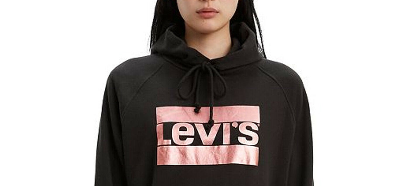 Levi's Women's Metallic Logo-Print Hoodie Black Size Extra Small