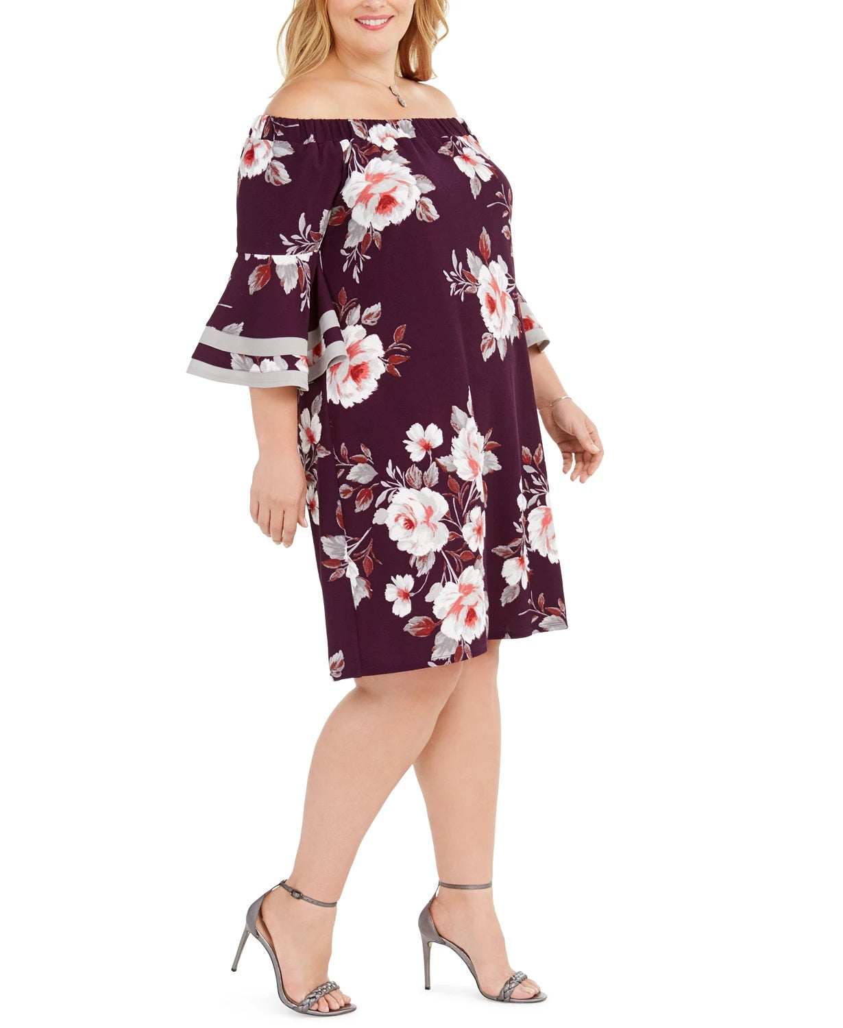 Love Squared Women's Trendy Plus Size Off-The-Shoulder Floral Dress Purple Size 2X