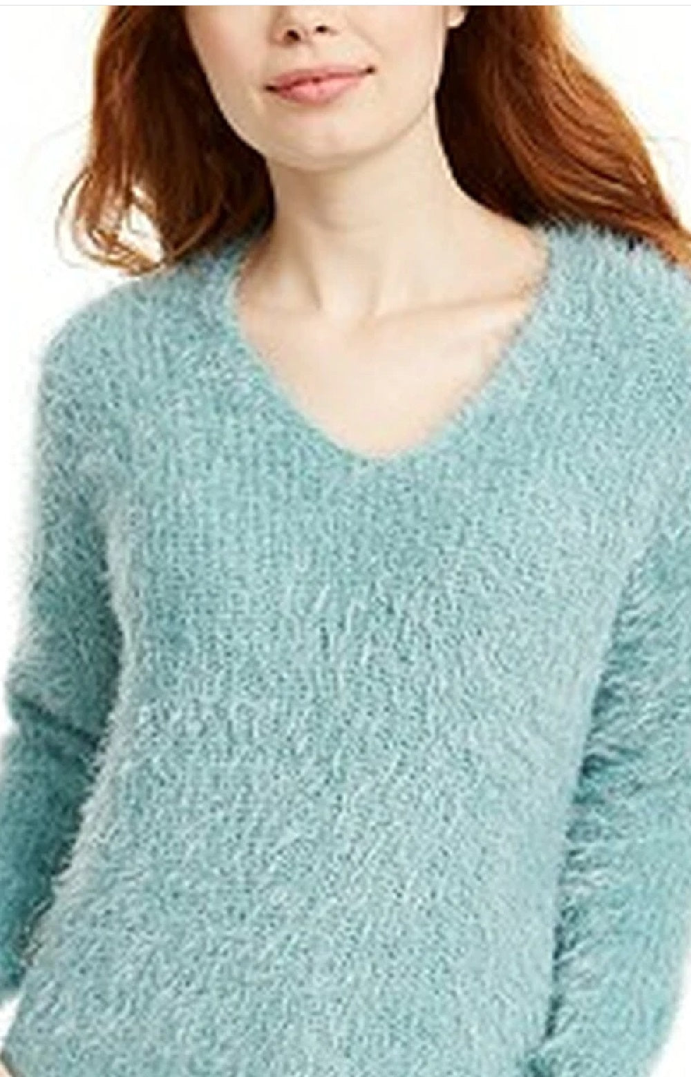 Freshman Juniors' Fuzzy V-Neck Sweater Aqua Size Medium