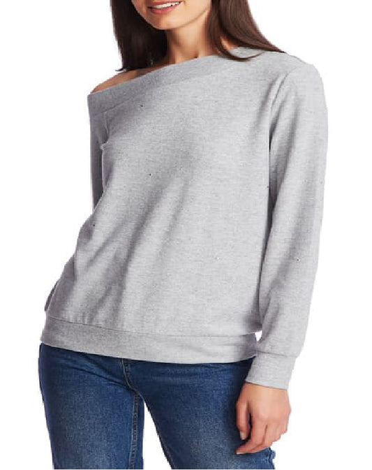 1.STATE Women's Crystal Detail Off The Shoulder Sweater Gray