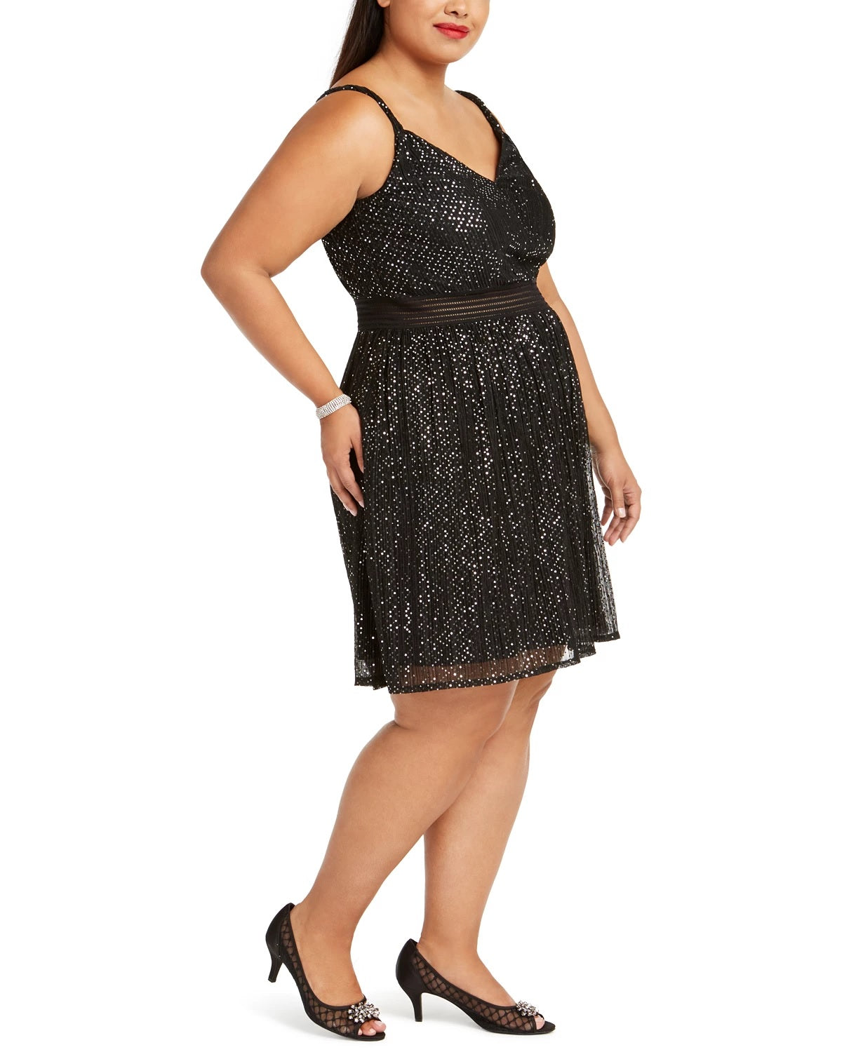 City Studios Women's Trendy Plus Size Juniors' Metallic Fit & Flare Dress Silver Size 22W