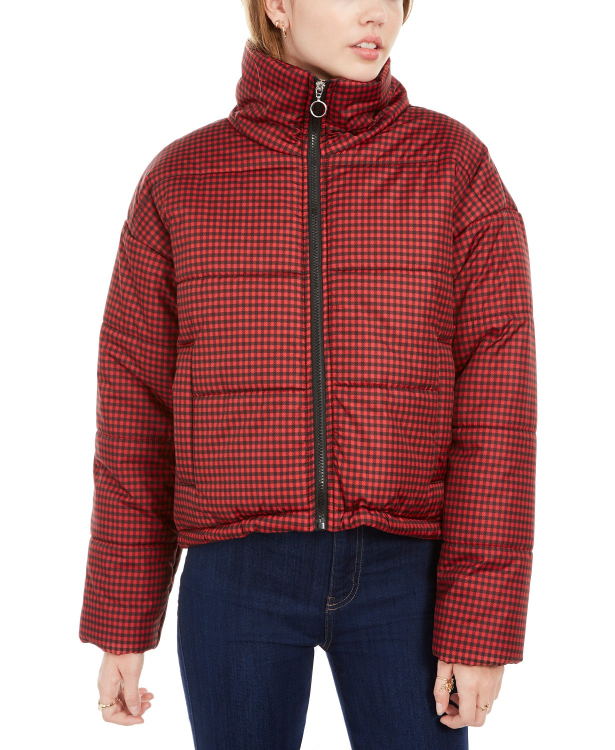 Celebrity Women's Pink Juniors' Plaid Puffer Coat Red