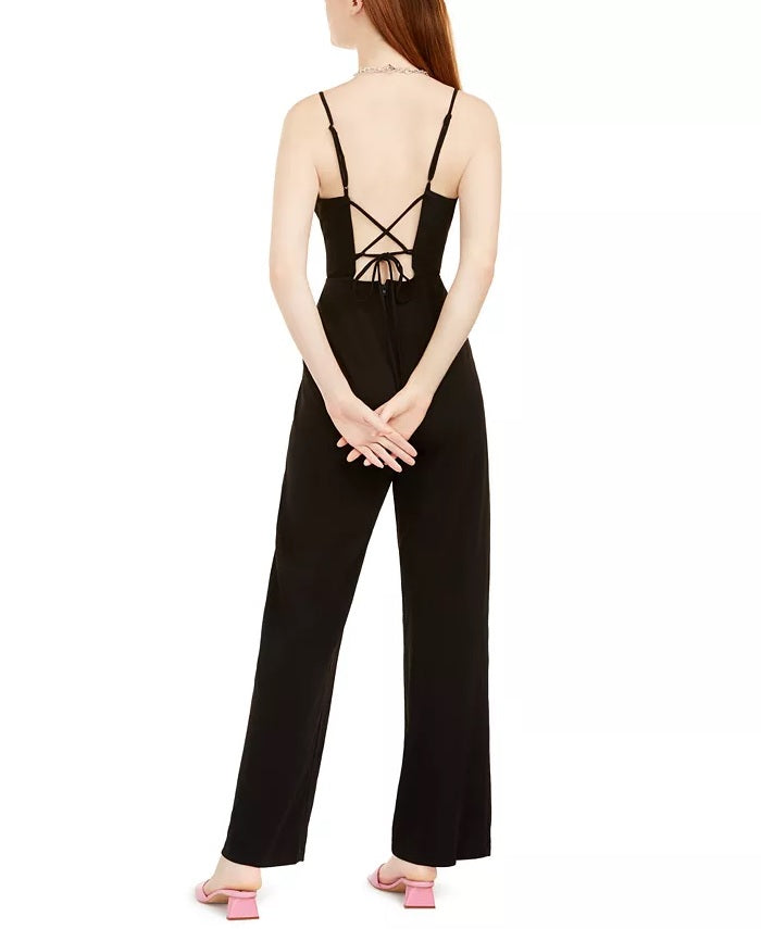 Teeze Me Women's Juniors' Lace-Back Jumpsuit Black Size 1