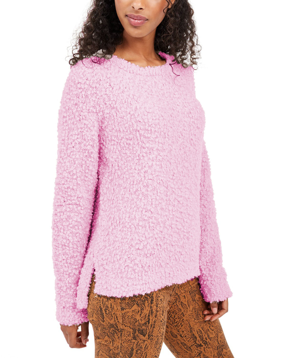 Hippie Rose Juniors' Textured High-Low Sweater Dark Pink Size Large