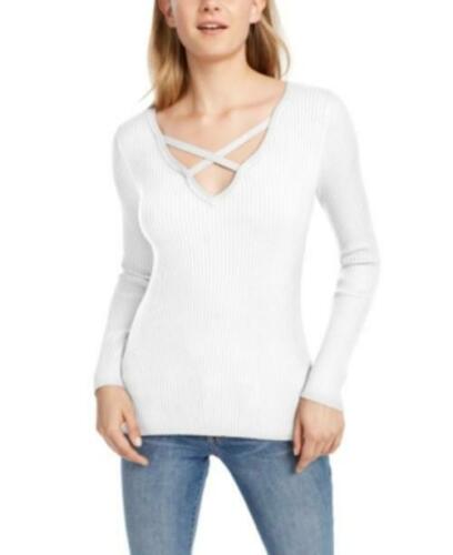 Hippie Rose Juniors' Women's Crisscross Sweater White Size X-Large