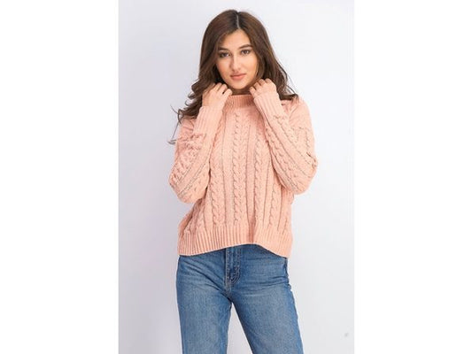 Hippie Rose Juniors' Cable-Knit Drop-Shoulder Sweater Pink Size Large