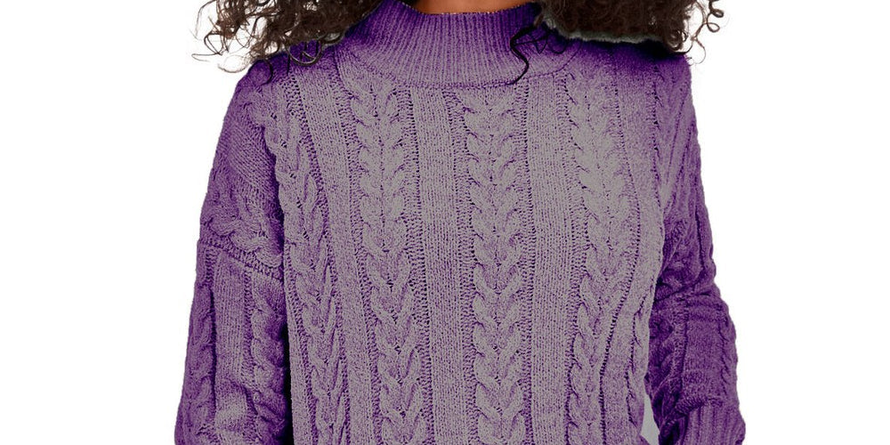 Hippie Rose Juniors' Cable-Knit Drop-Shoulder Sweater Purple Size Medium