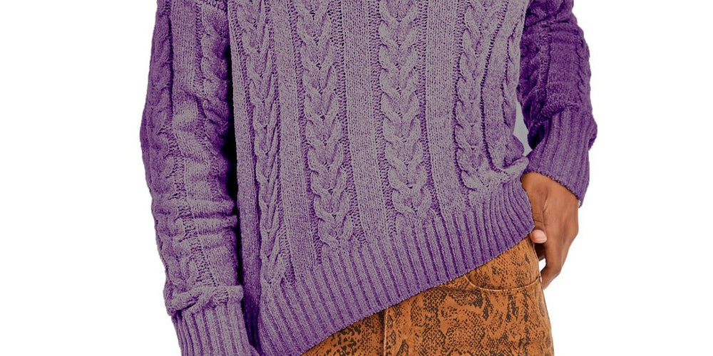 Hippie Rose Juniors' Cable-Knit Drop-Shoulder Sweater Purple Size Medium