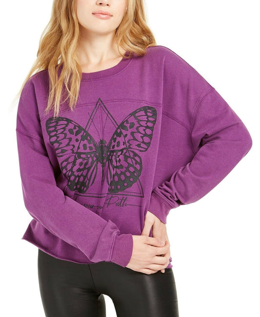 Rebellious One Juniors' Butterfly Graphic Sweatshirt Purple Size Small