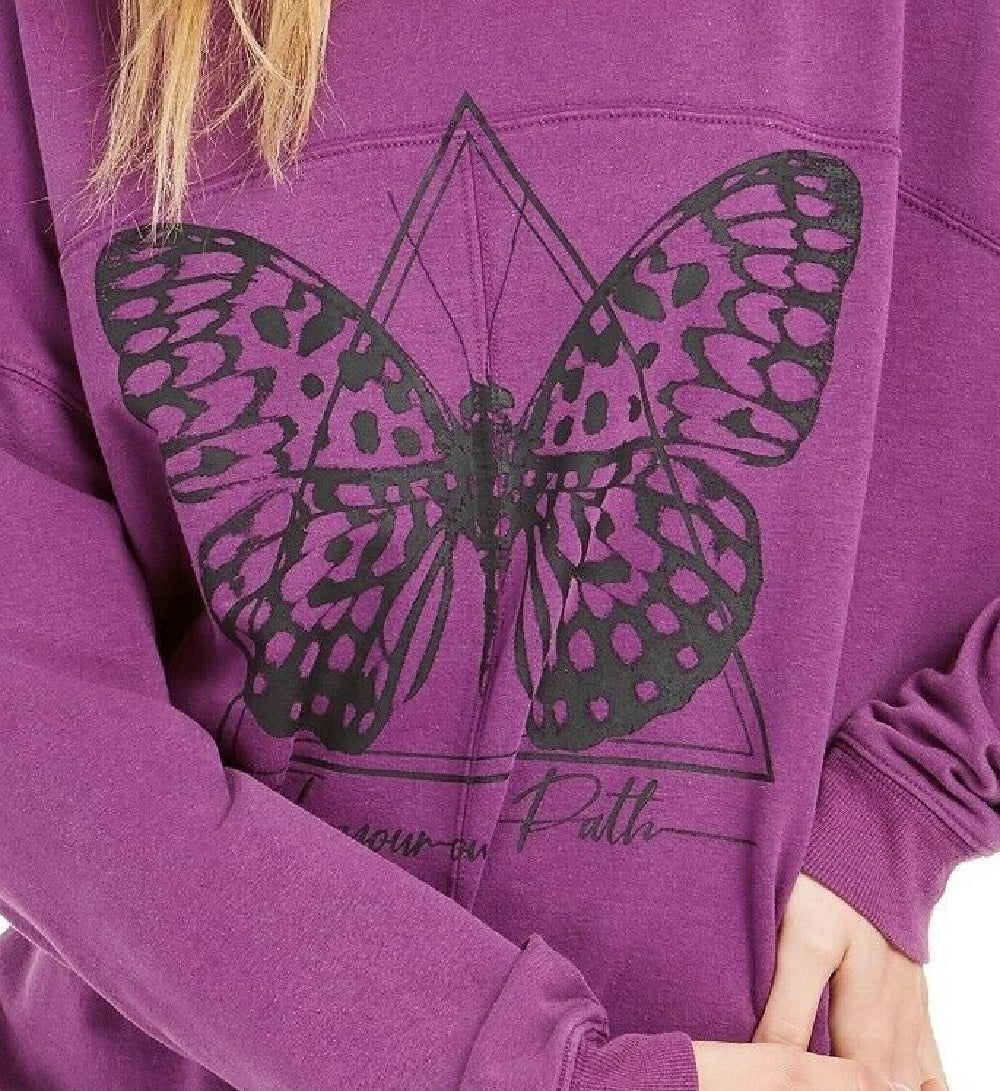 Rebellious One Juniors' Butterfly Graphic Sweatshirt Purple Size Small