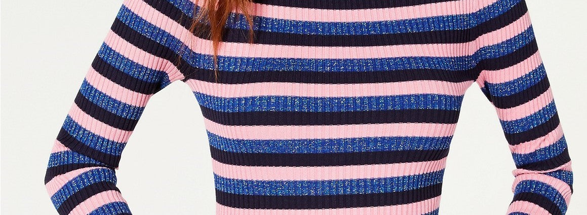 Hooked Up By Women's Iot Juniors' Shine Striped Rib-Knit Sweater Pink Size Large