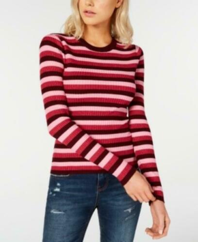 Hooked Up Women's By Iot Juniors' Shine Striped Rib-Knit Sweater Red Size Small