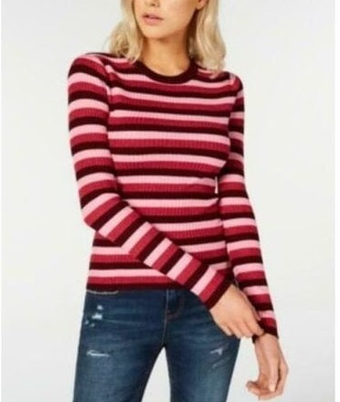 Hooked Up By Iot Juniors' Shine Striped Rib-Knit Sweater Red Size Extra Small