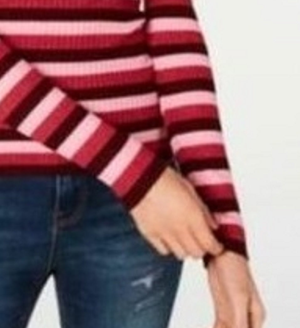 Hooked Up By Iot Juniors' Shine Striped Rib-Knit Sweater Red Size Extra Small