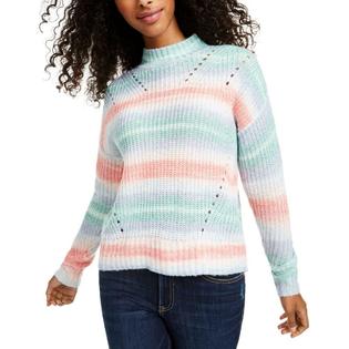 Hooked Up By IOT Juniors' Striped Mock-Neck Sweater Blue Size Medium