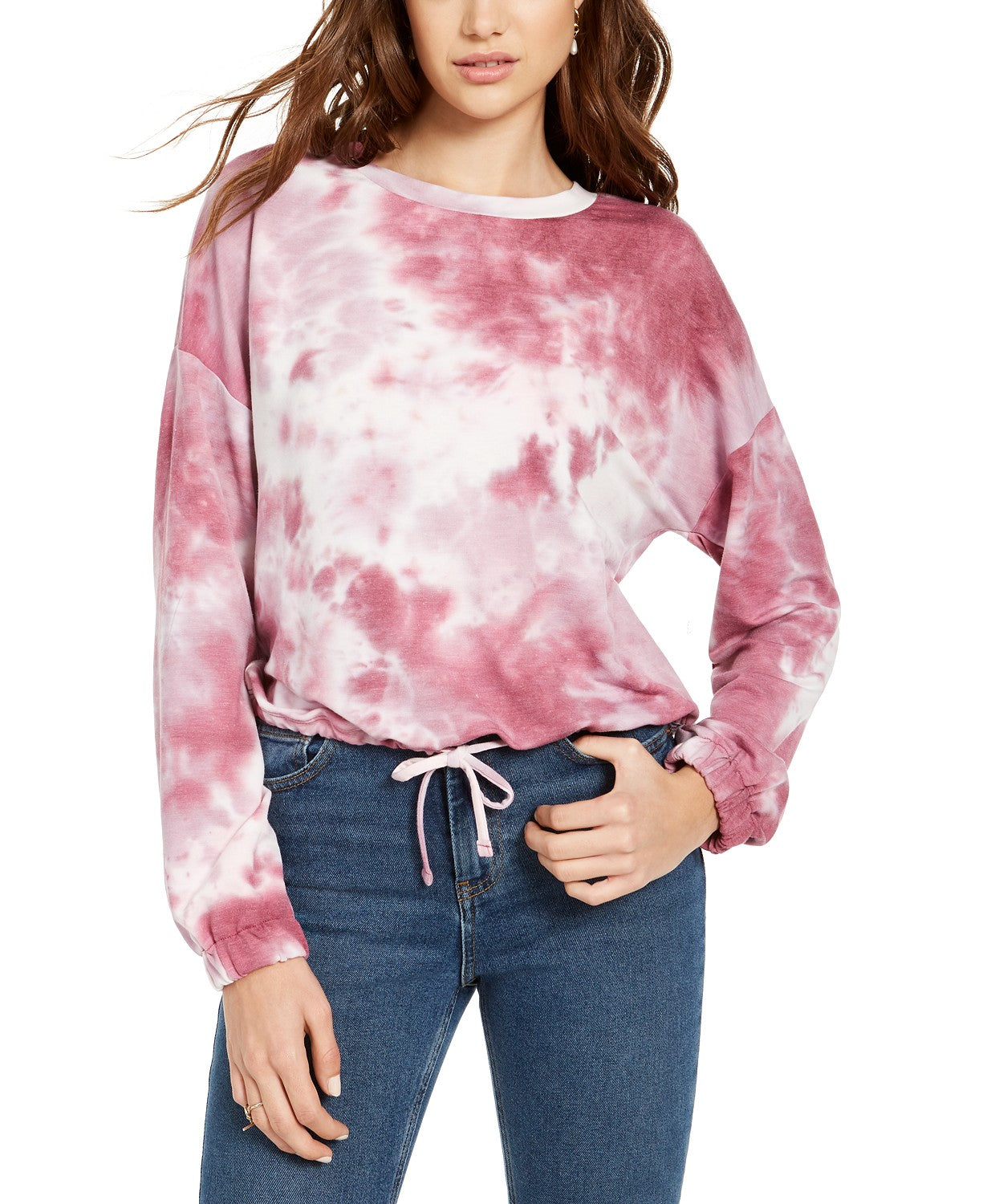 Hooked Up By IOT Juniors' Tie Dye Sweatshirt Pink Size Medium