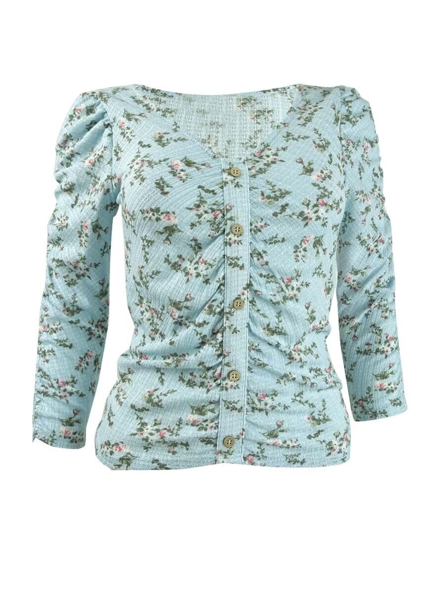 Crave Fame Juniors' Ruched Floral Top Blue Size Small