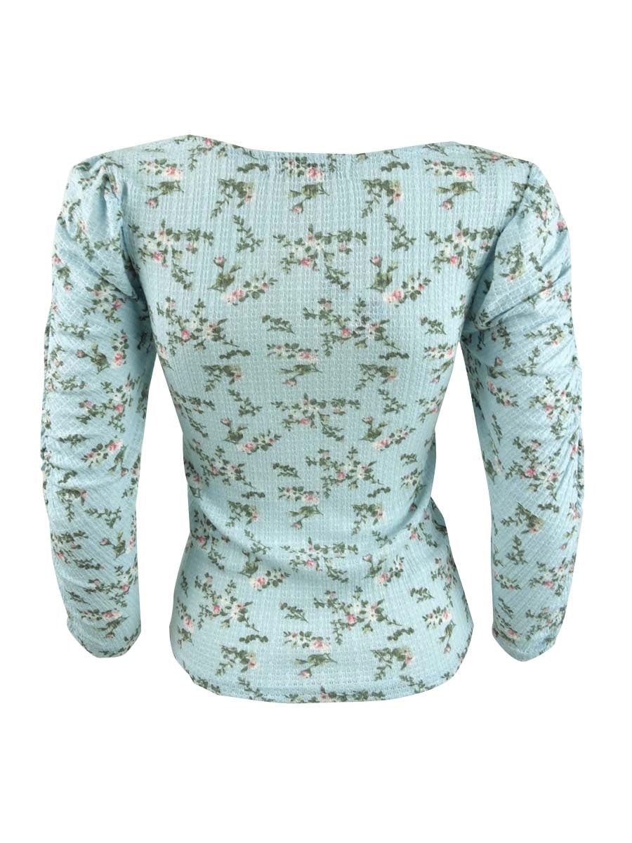 Crave Fame Juniors' Ruched Floral Top Blue Size Small