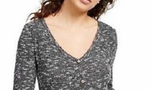 Crave Fame  Juniors' Cozy Rib-Knit Top Black Size Large