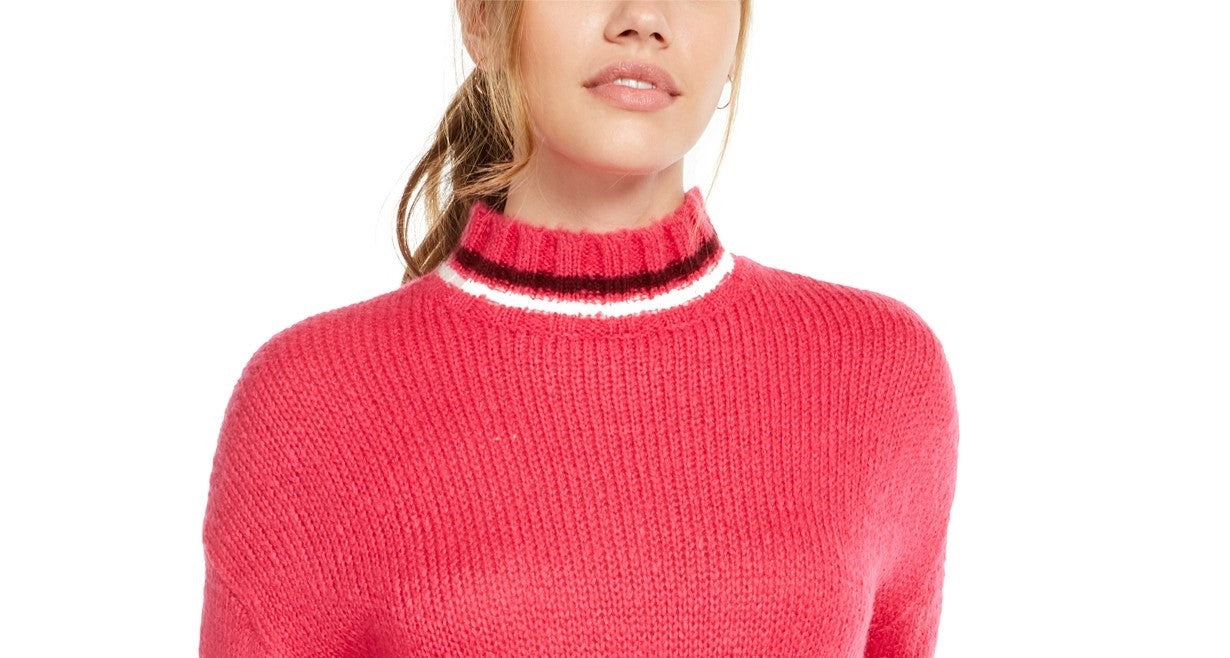 Planet Gold Juniors' Turtleneck Cropped Sweater Pink Size Large