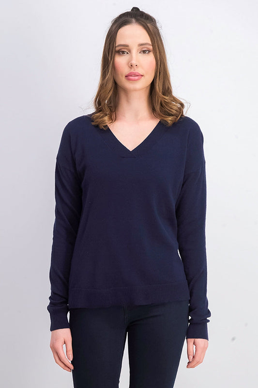 Planet Gold Women's Juniors' V-Neck Sweater Navy Size Extra Large