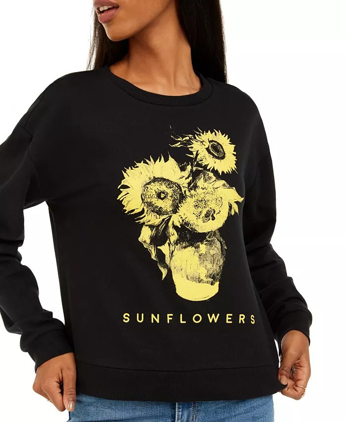 Mad Engine Women's Juniors' Sunflower Graphic-Print T-Shirt Black Size Extra Large