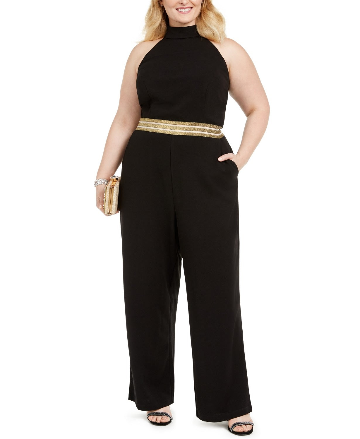 Teeze Me Women's Trendy Plus Size Banded-Waist Halter Jumpsuit Black Size 20