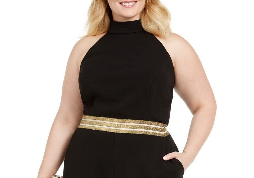 Teeze Me Women's Trendy Plus Size Banded-Waist Halter Jumpsuit Black Size 20